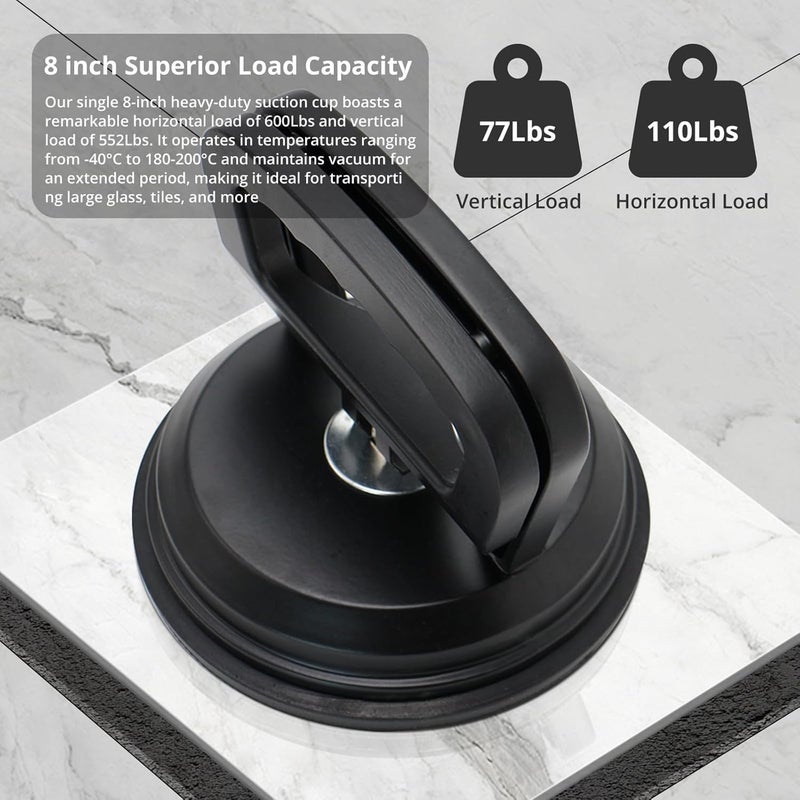 MAKERELE Powerful Aluminum Alloy Glass Suction Cup Small Handle Lifter 4.8",for Glass/Window/Tiles/Mirror/Granite Lifting,Double Handle Locking,Black - Image 5